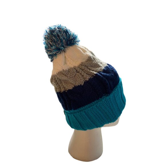 City Hunter Knit Pom Pom Beanie Hat Blue Grey White Winter Ski Snowboard Y2K - Picture 4 of 8